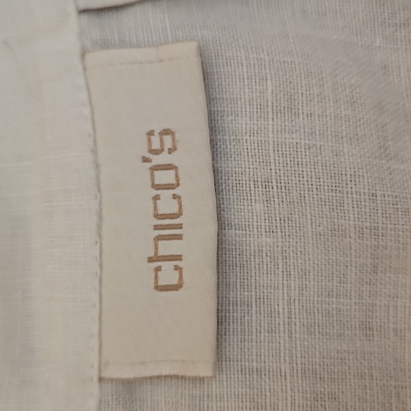 CHICO'S White Linen Half Button Shacket - Picture 7 of 8